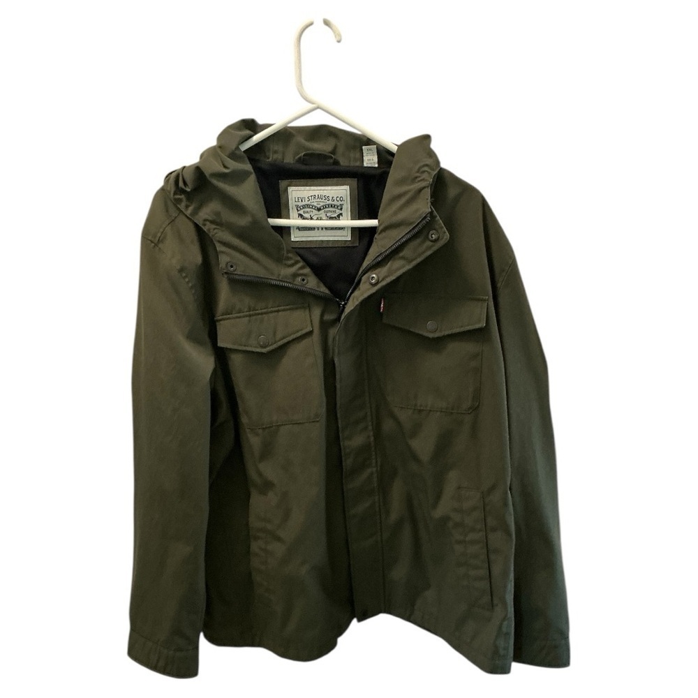 LEVI MENS OLIVE HOODED JACKET RAIN RESISTANCE SIZE XXL